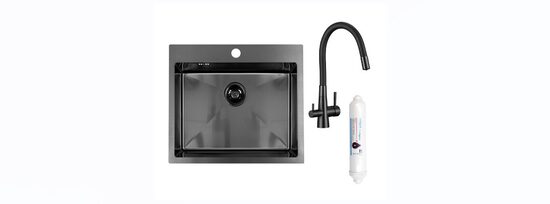 Laveo virtuves izlietne Malawi 50x58x20cm ar maisītaju un filtru,grafīta